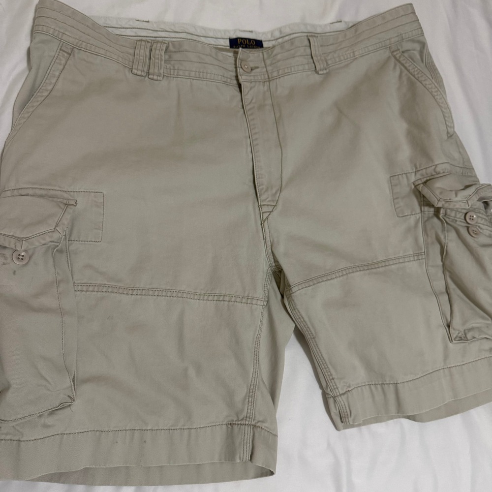 Polo Ralph Lauren Classic Polo Chino Cargo Shorts Tan Khaki Mens 46 Cotton